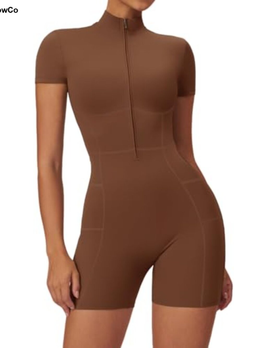 Short Sleeve Zip Up Jumpsuit Romper for Women Athletic One Piece Tummy Control